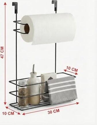 Dolap Içi Asılabilir Metal Kağıt Havluluk ve Deterjan Sepeti Organizer – Dolap Kapağına Asılabilir Kağıt Havlu Askılığı, Deterjan Düzenleyici Raf, Mutfak ve Banyo Kapak Içi Metal Organizer