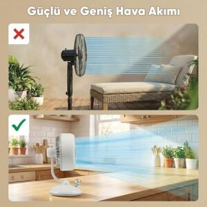 Juo Q3 120° Salınımlı 3 Kademeli LED Işıklı Şarjlı Masaüstü Fan Vantilatör Retro Bej