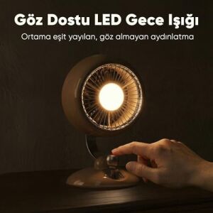 Juo Q3 120° Salınımlı 3 Kademeli LED Işıklı Şarjlı Masaüstü Fan Vantilatör Retro Bej