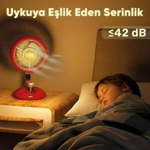 Juo Q3 120° Salınımlı 3 Kademeli LED Işıklı Şarjlı Masaüstü Fan Vantilatör Retro Bej