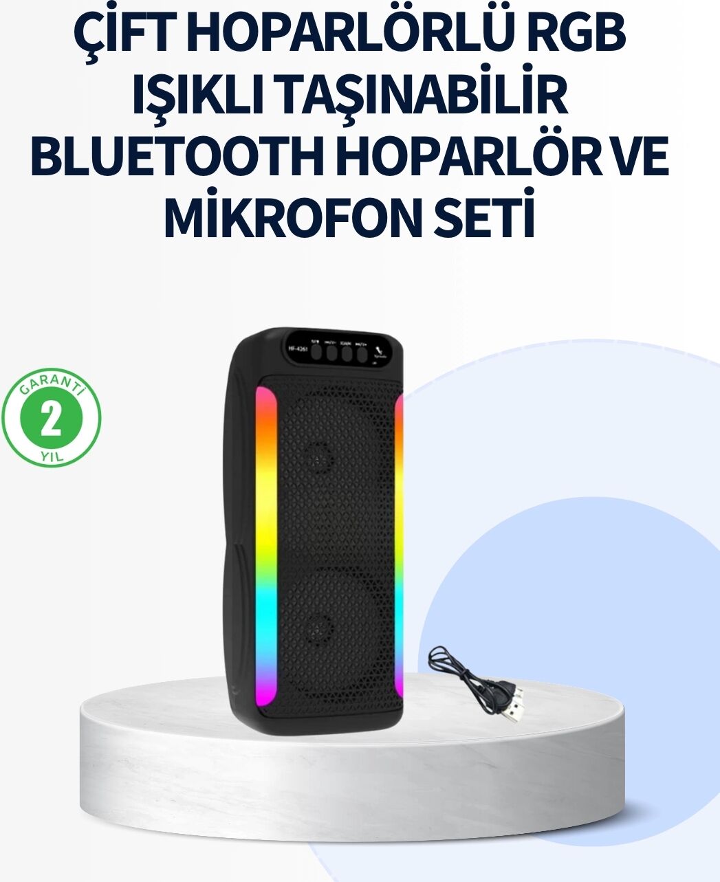 Rgb Işıklı Çift Hoparlörlü Taşınabilir Bluetooth Speaker ve Mikrofon