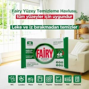 Power Wipes Yüzey Temizlik Havlusu 10 Yaprak | Beyaz Sabun | Beyaz Sirke & Karbonat