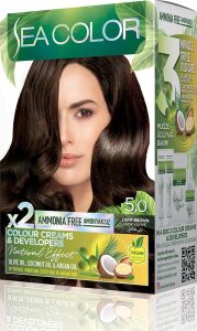 Amonyaksız, Vegan, Doğal, Besleyici Kalıcı Saç BOYASI%100 Beyaz Kapama (1 Paket 2 x 50 ml Boya & Oksidan) (Açık Kahve 5.0)