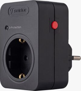 Şok ve Akım Korumalı Fiş-Priz, 16A-250V, Max 3600W 720 Joule, Reset Edilebilir, Sürekli Koruma, Toprak Hatlı, Çocuk Korumalı, Siyah Renk, E1TD33S