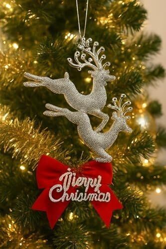 Yılbaşı Ağacı Süsü Yılbaşı Geyiği Noel Süsü Geyiği Gümüş 2 Adet