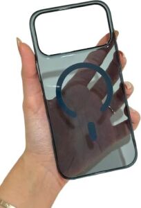 [sararmaz Slim Mika] For iPhone 17 Pro ile Uyumlu Crystal Clear Mika Magsafe Darbe Emici Şeffaf Kılıf (Lacivert, iPhone 17 Pro)