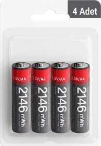 YP88 4 Adet Şarj Edilebilir Yüksek Verimli 1430 Mah 1.5V Aa Pil - Siyah