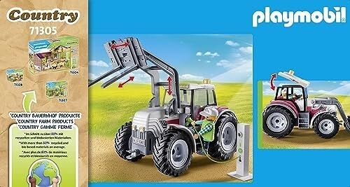 Playmobil Country 71305 Büyük Traktör, Elektrikli Traktör, Katlanır Çatılı ve Elektrik Şarj Istasyonu, 4 Yaşından Büyük Çocuklar Için Oyuncak