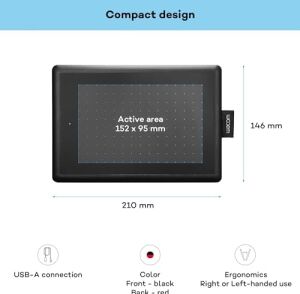 Wacom One CTL-472-N Creative Pen Çizim Tableti, Usb, 3600 W, Baskıya Duyarlı Kalem, Siyah
