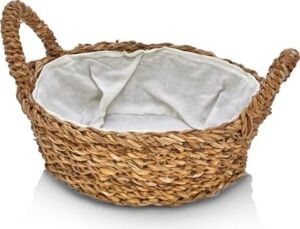El Yapımı Doğal Hasır Kulplu Çok Amaçlı Dekoratif Yuvarlak Sepet, Hasır Kulplu Ekmek Sepeti (27X8CM)