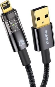 Şeffaf Uçlu iPhone 45W USB Hızlı ve Dayanıklı Şarj ve Data Işıklı Örgü Kablo 1 Metre