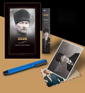 2026 Komutan Atatürk Ajandası Ayraç Kartpostal Kalem - Mavi