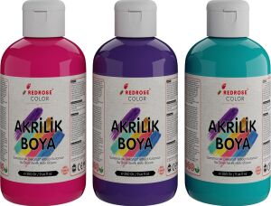 Mor, Fuşya, Turkuaz Akrilik Boya 3'lü Set 3X250 gr