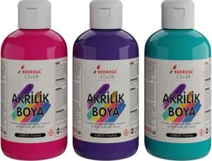 Mor, Fuşya, Turkuaz Akrilik Boya 3'lü Set 3X250 gr