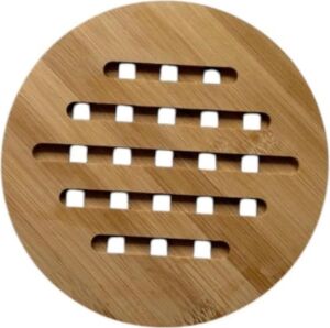 Doğal Bambu Yuvarlak Çizgili Nihale, Mutfak Için Şık Isı Altlığı, 17 Cm, Nemli Bezle Silinebilir
