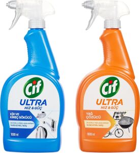 Ultra Hız Güç Yağ Çözücü Sprey Leke ve Kir Çıkarıcı 1000 ml + Cif Kireç Sökücü Sprey 1000 ml