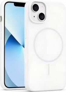 Iphone 13-14 ile Uyumlu Kadife Iç Yüzeyli Premium Silikon Kılıf Magsafe ile Uyumlu Kablosuz Şarj Destekli Darbe Emici Yumuşak Dokulu Koruma Tasarımlı Telefon Kılıfı Beyaz