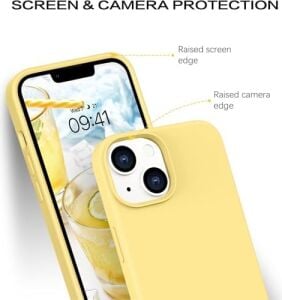Psr Aksesuar Apple iPhone 14 Silikon Kılıf – iPhone 14 ile Uyumlu, Leke Tutmaz, Iç Kısmı Süet, Silinebilir, Kamera Koruyucu Çıkıntılı Kapak (Sarı)