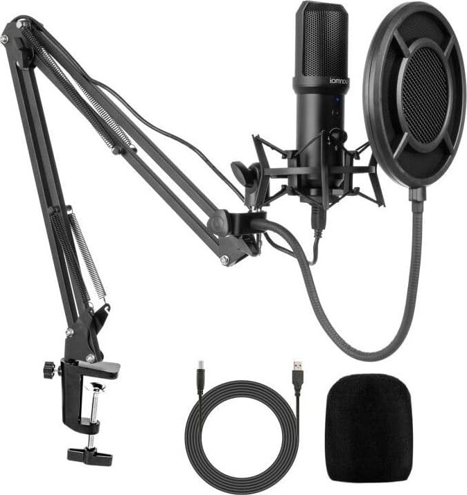 USB Condenser Masaüstü Mikrofon Seti – Kardioid Yönlü, 16BIT/48KHZ Profesyonel Kayıt, LED Kontrollü, Shock Mount ve Stand Dahil – Streaming, Podcast, Oyun ve Vokal Için | Q10-Q10B