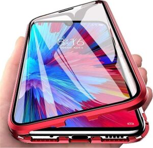 Galaxy A10 Uyumlu Önü ve Arkası Temperli Cam, Manyetik Adsorpsiyon Darbeye Dayanıklı Kapak, Alüminyum Metal Tampon Güçlü Mıknatıslar (Kırmızı,  Galaxy A10)
