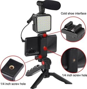 Profesyonel Vlogging Seti Video Kiti Tripod Mikrofon LED Işık Telefon Tutucu Kumandalı Selfie Vlog Tiktok Youtube