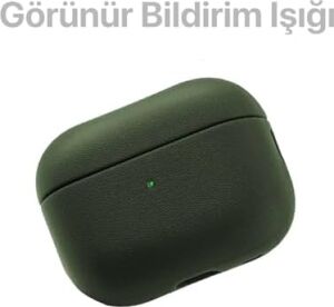 Airpods Pro 2. Nesil ile Uyumlu Leather Skin Serisi Parmak Izi Tutmayan Dış Yüzeye Sahip ve Mükemmel Koruma Sağlayan Orta Sertlikte Silikon Kılıf (Haki)