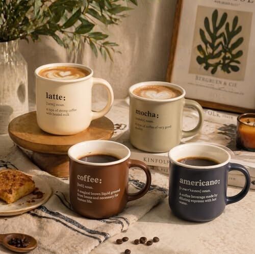 380 cc Porselen Kupa Bardak, Kahve Sözlüğü Tasarımlı Minimalist Kahve Fincanı (Latte, Mocha, Coffee Veya Americano - Stok Durumuna Göre 1 Adet Gönderilir)