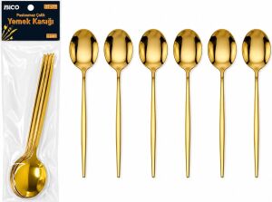 6 Parça Yemek Kaşığı Seti - Gold Renk - Paslanmaz Çelik