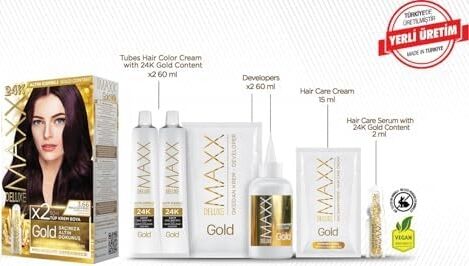 Serisi 24K Altın Parçacıklı Serum ile 1 Kutu 2 x 50 ml ve Geliştiriciler Saç Boyası (Patlıcan Moru 3.66)