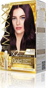 Serisi 24K Altın Parçacıklı Serum ile 1 Kutu 2 x 50 ml ve Geliştiriciler Saç Boyası (Patlıcan Moru 3.66)