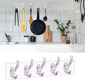 5'li Güçlü Yapışkanlı Şeffaf Duvar Askısı Banyo Mutfak Düzenleyici Pratik Askılık