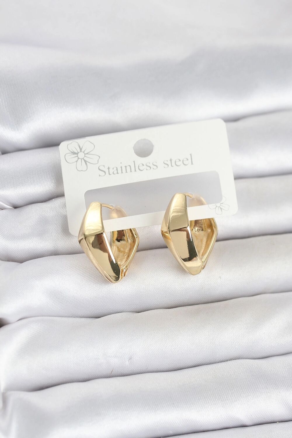 316L Çelik Gold Renk Elmas Model Halka Kadın Küpe
