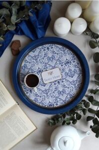 EVLE-EE197-7N Azulejos Sweet Home Desenli Yuvarlak Tepsi 32 cm (Azulejos Sweet Home)