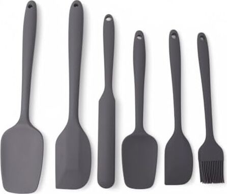 Silikon Mutfak Yardımcısı, 6 Adet Silikon Spatula, Çorba Kaşığı, Fırın Fırçası, Spatula, Isıya Dayanıklı ve Yapışmaz, Paslanmaz Çelik ve Dikişsiz Tek Parça Tasarım Siyah-Gri-Kırmızı (Gri)