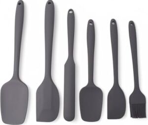Silikon Mutfak Yardımcısı, 6 Adet Silikon Spatula, Çorba Kaşığı, Fırın Fırçası, Spatula, Isıya Dayanıklı ve Yapışmaz, Paslanmaz Çelik ve Dikişsiz Tek Parça Tasarım Siyah-Gri-Kırmızı (Gri)