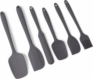 Silikon Mutfak Yardımcısı, 6 Adet Silikon Spatula, Çorba Kaşığı, Fırın Fırçası, Spatula, Isıya Dayanıklı ve Yapışmaz, Paslanmaz Çelik ve Dikişsiz Tek Parça Tasarım Siyah-Gri-Kırmızı (Gri)