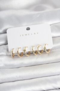 Pirinç Gold Renk Botega Model Kadın Küpe Seti