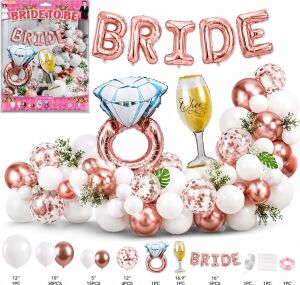 Bride To Be Bekarlığa Veda Parti Süsü Seti, Rose Gold Folyo Balonlu Gelin Partisi Dekorasyon Seti, Konfeti Balon ve Yüzük Balon Dahil