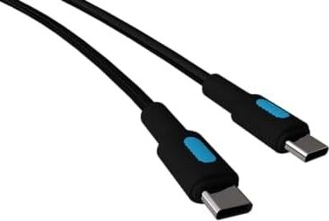 Type C-C Power Delivery Hızlı Şarj Kablosu, Siyah Kablo, Mavi/siyah Uçlar (120 Cm)