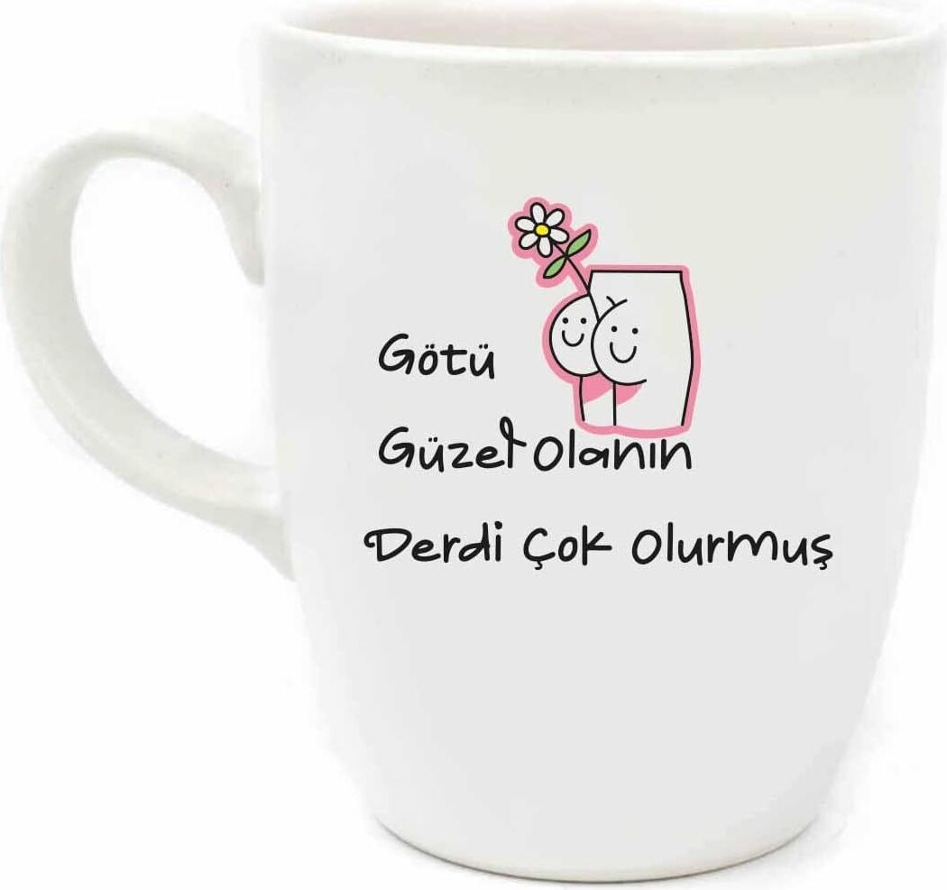 Götü Güzel Olanın Derdi Çok Olurmuş Krem Oval Kupa - Hediyelik Kupa Fincan Mug