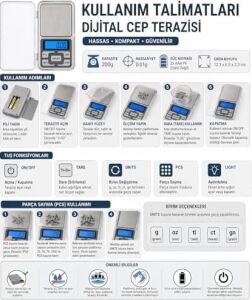 Dijital Hassas Cep Terazisi 0.01G Hassasiyet 200G Kapasiteli Mini Kuyumcu Terazisi Gram Altın Tartı Baharat Tartı Laboratuvar Terazisi LCD Ekranlı Taşınabilir Hassas Tartı Pcs Tare Fonksiyonlu Prof