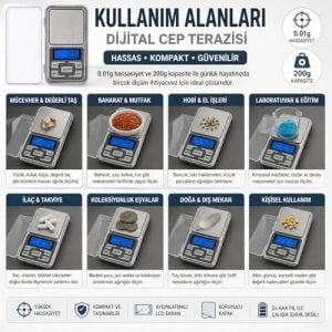 Dijital Hassas Cep Terazisi 0.01G Hassasiyet 200G Kapasiteli Mini Kuyumcu Terazisi Gram Altın Tartı Baharat Tartı Laboratuvar Terazisi LCD Ekranlı Taşınabilir Hassas Tartı Pcs Tare Fonksiyonlu Prof