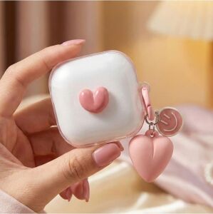 Galaxy Buds 4 Pro Kılıf Transparan Smiley Kalp Pembe