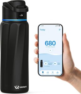 Waterh Boost Yalıtımlı Paslanmaz Çelik Akıllı Su Şişesi, 32 Oz Bluetooth Akıllı Izleyici ve Içecek Hatırlatma (Siyah)