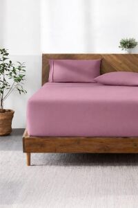 Lastikli Çarşaf HIPOALERJENIK%100 Pamuk Penye Kumaş Çift Kişilik 200X200 Lila, Luxcarsaf