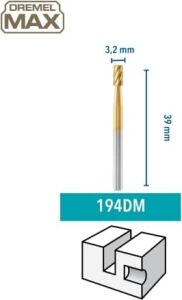 194DM Max Yüksek Performanslı Silindirik Şekilli Oyma Ucu 3,2 Mm, 2'li