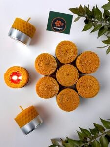 (12 Adet) Sarma Tealight Mum 3,5cm X3CM Doğal Petek Balmumu Mum