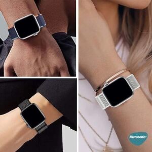 Apple Watch Se 3 40MM Hasırlı Için Kordon Woven Lacivert