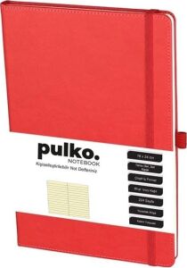 Pulko Notebook Not Defteri, 16X24CM, Termo Deri, 224 Sayfa, Çizgili, 041, Kırmızı