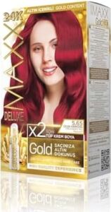 Serisi 24K Altın Parçacıklı Serum ile 1 Kutu 2 x 50 ml ve Geliştiriciler Saç Boyası (Çilek Kırmızısı 5.65)